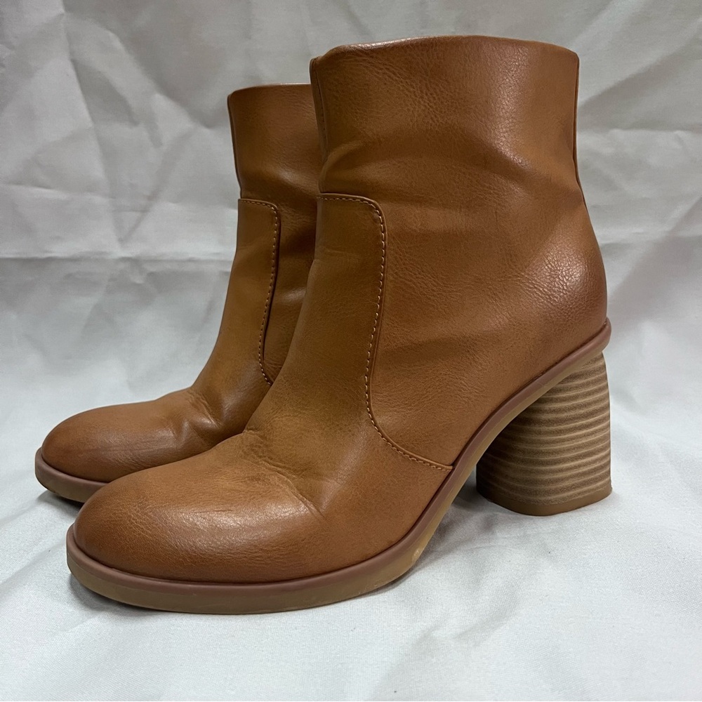 Korks Ankle Boots Womens 6.5M Brown Destiny Side Zip Block Heel Casual Leather